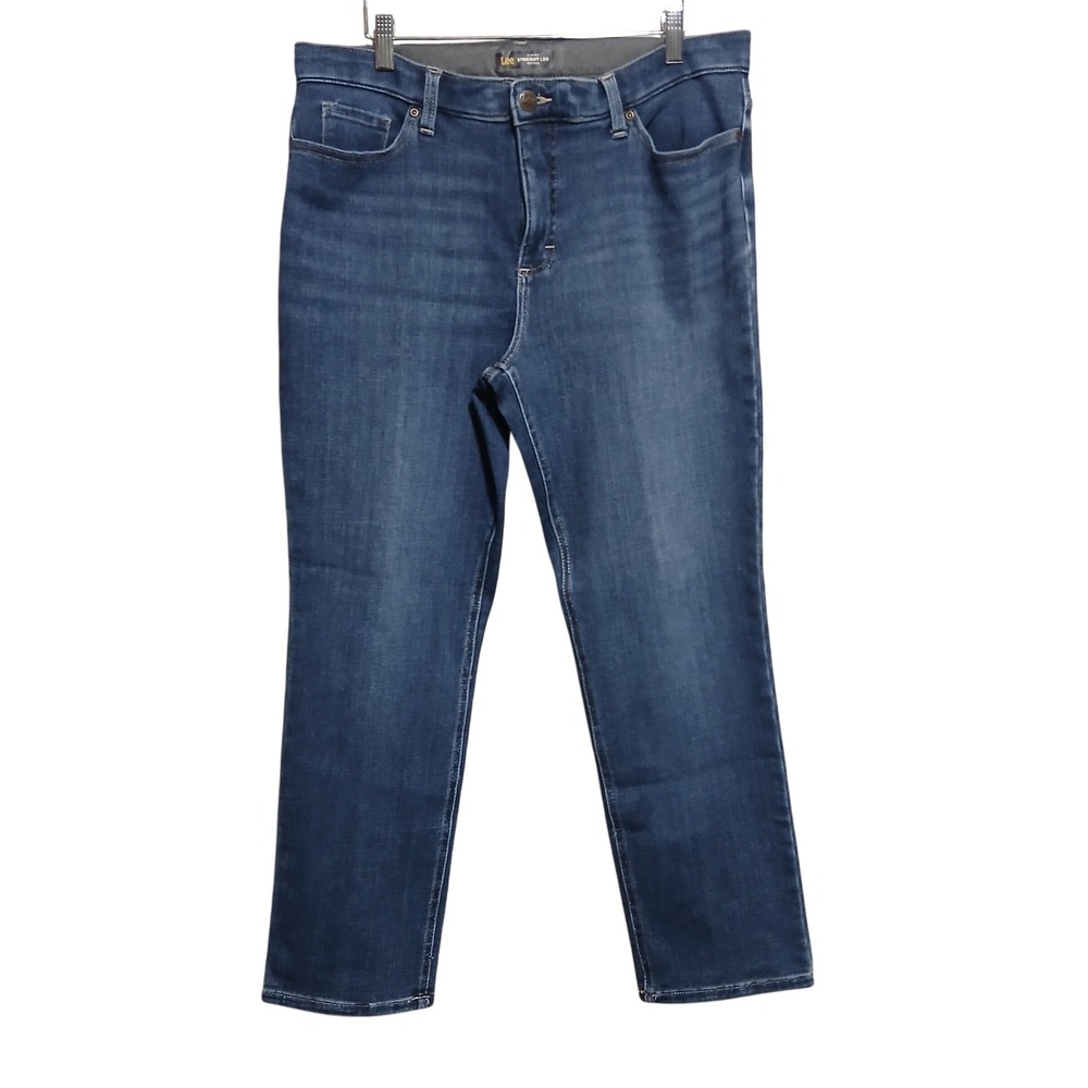 Lee Women's Slim Fit Straight Leg Mid Rise Jeans Dark Wash Size 14 Short‎